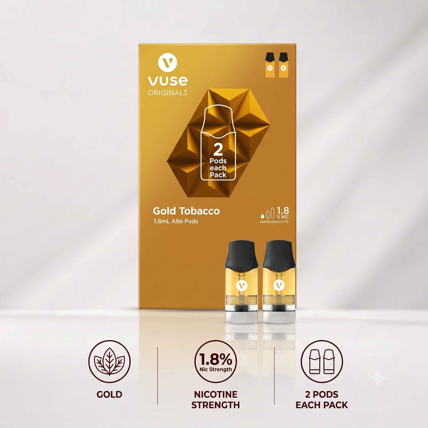 Vuse Alto Gold Tobacco 1.8% 2 Pods - 5pk