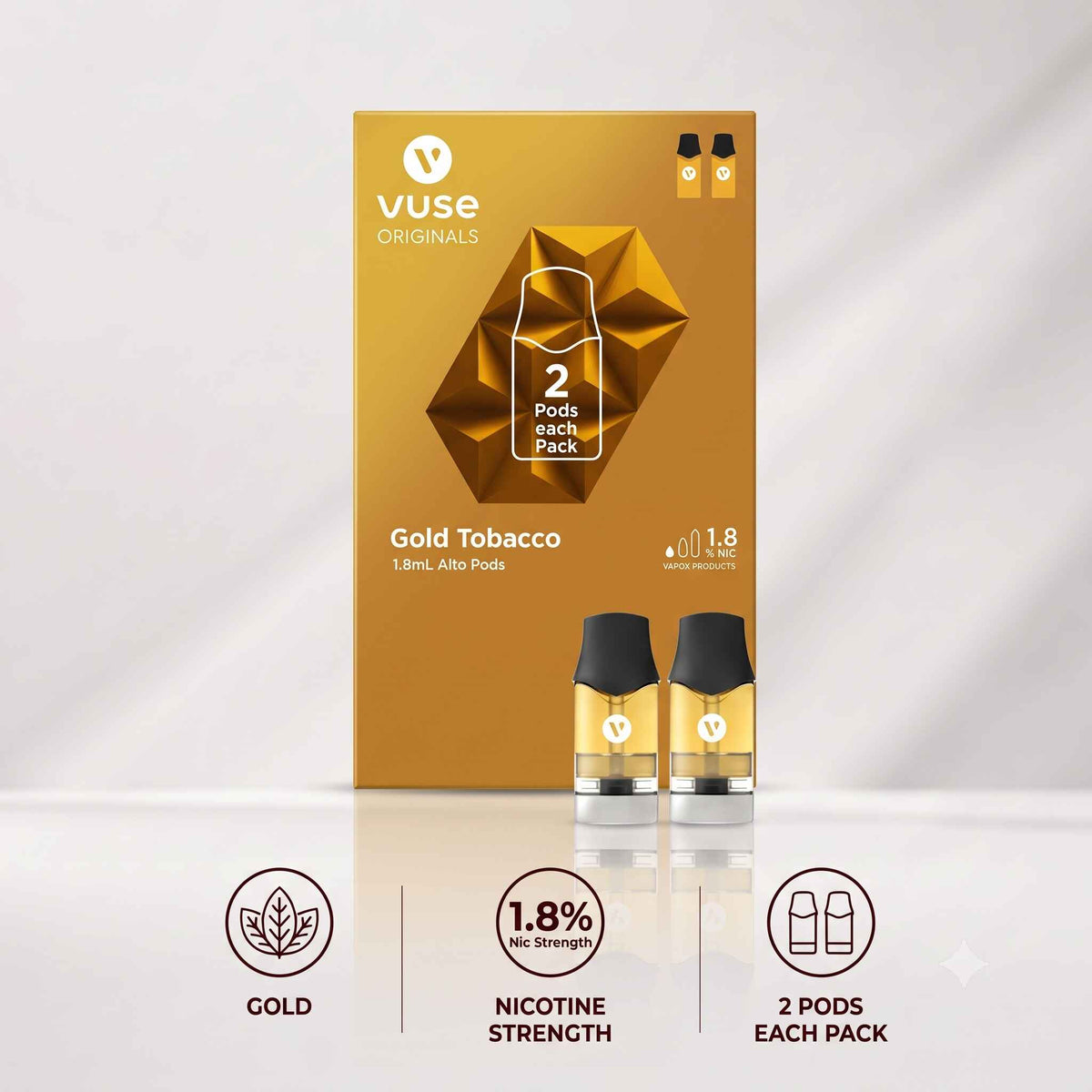 Vuse Alto Gold Tobacco 1.8% 2 vape pods - 5pk