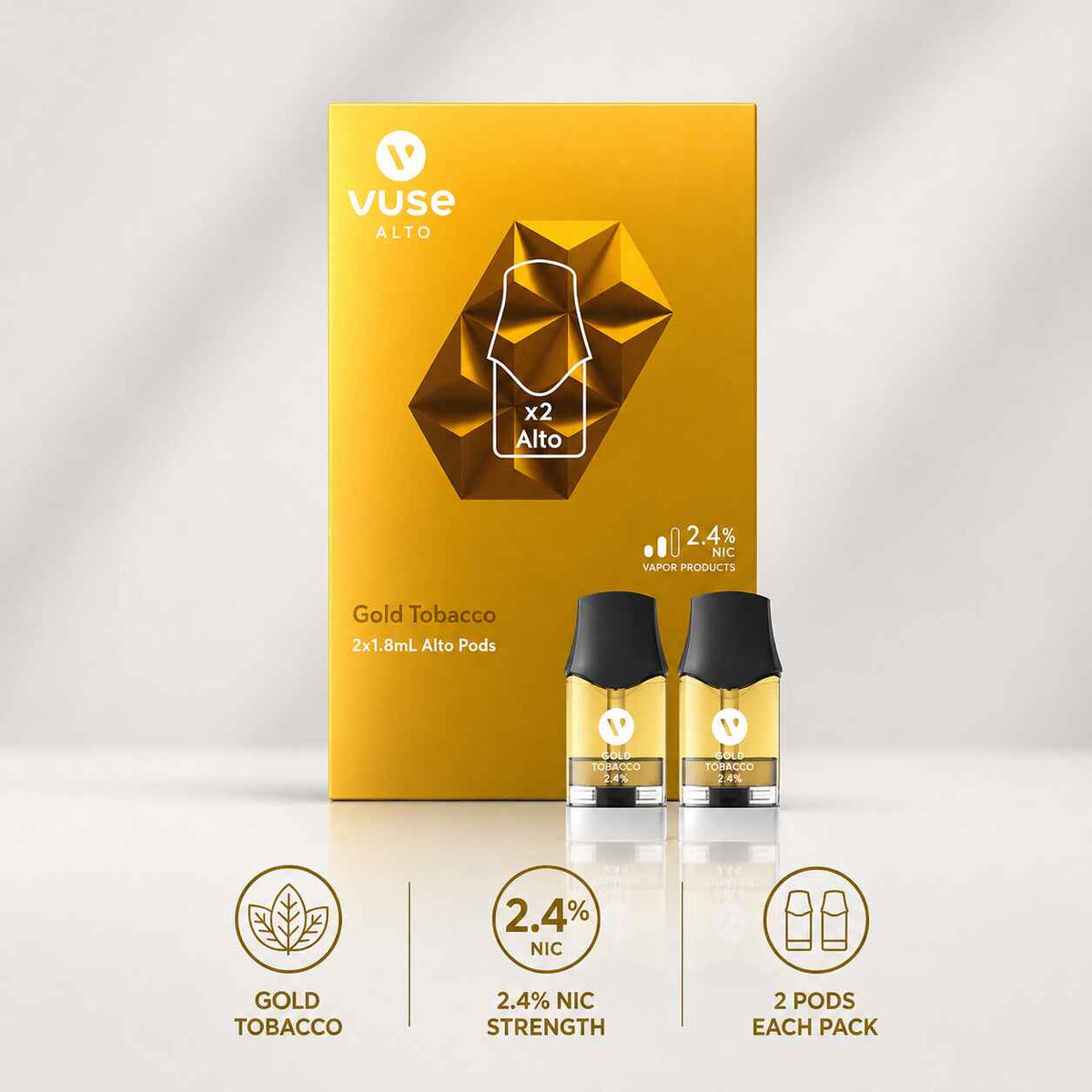 Vuse Alto Gold Tobacco 2.4% 2 vape pods - 5pk