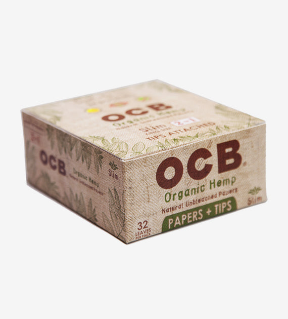OCB Organic Hemp King Slim + Tips, 32 Count