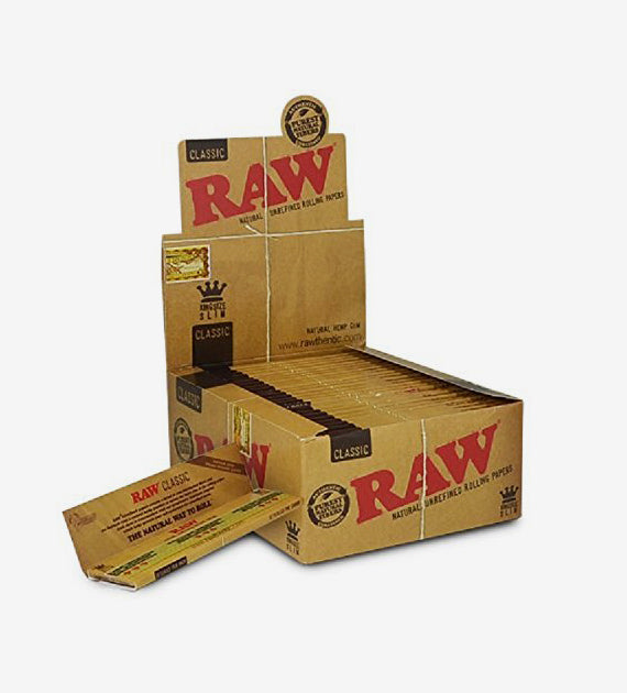 Raw Classic King Size Slim Rolling Paper, Full Box Of 50 Packs