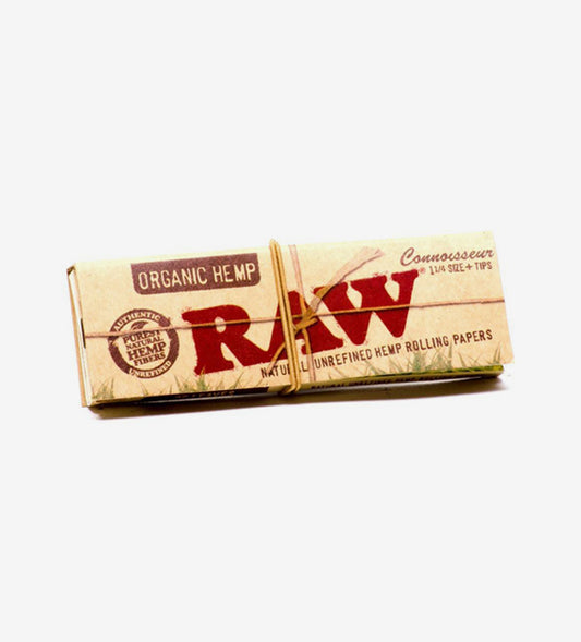 RAW Organic Hemp Connoisseur rolling papers with pre-rolled tips